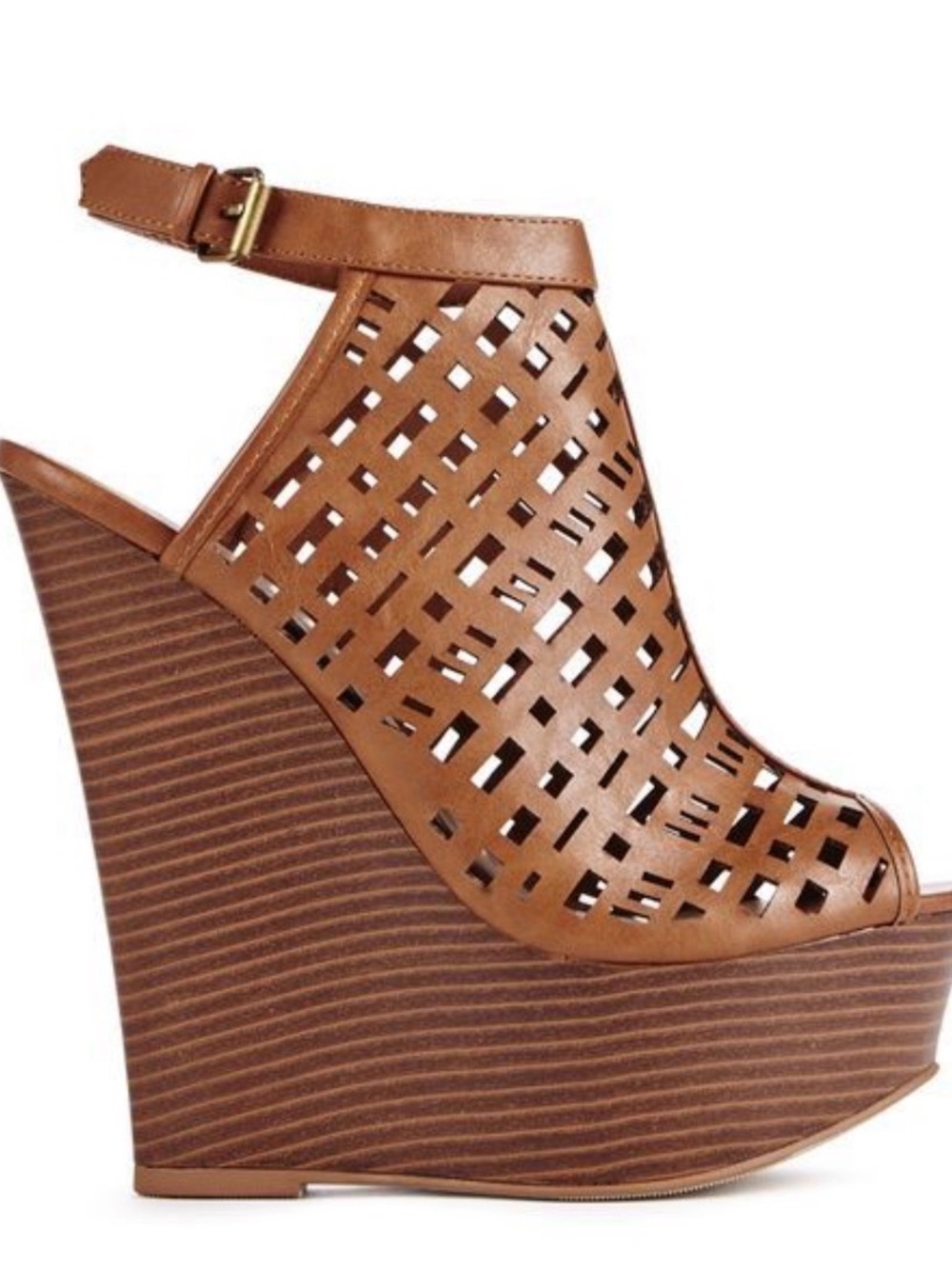 JustFab Brown Laser-Cut Wedge Sandal